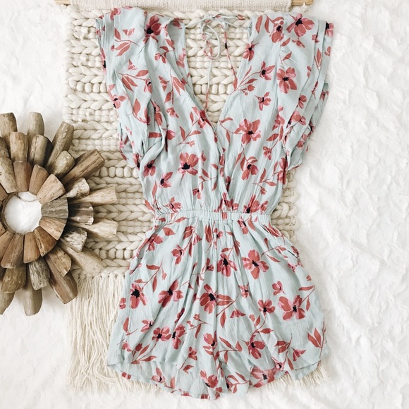 Billabong Pants - Billabong Ruffled Up Romper in Beach Glass